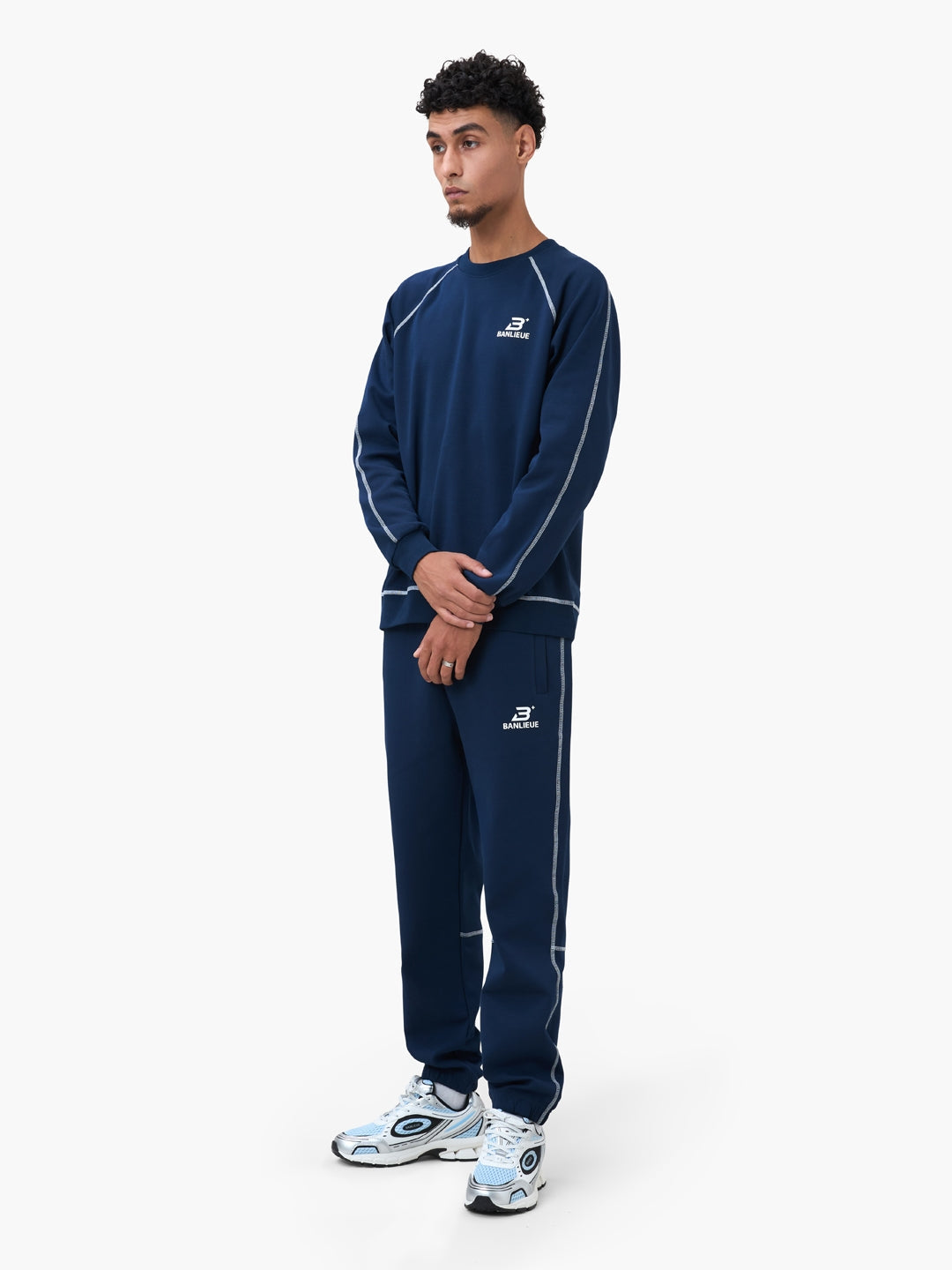 CONTRAST STITCH SWEATPANTS | NAVY / WHITE