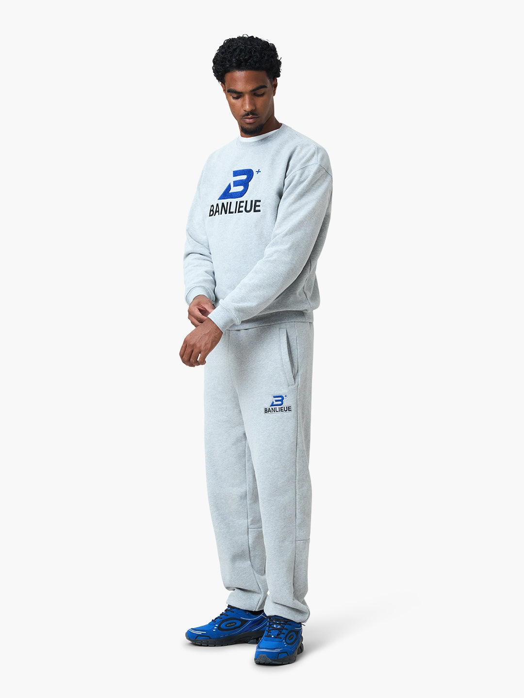 CHENILLE B+ SWEATPANTS | HEATHER GREY / ROYAL BLUE