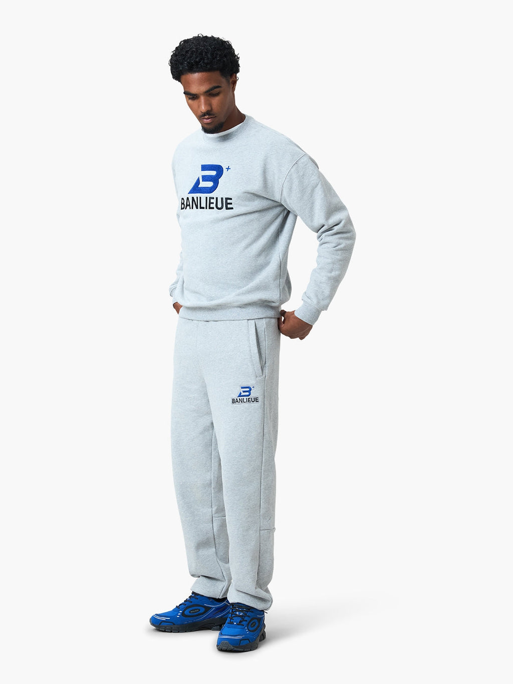 CHENILLE B+ SWEATER | HEATHER GREY / ROYAL BLUE